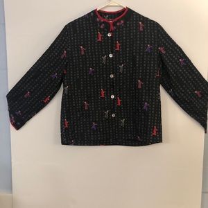 Chico’s Oriental Design Button Down Top Silk Sz 0